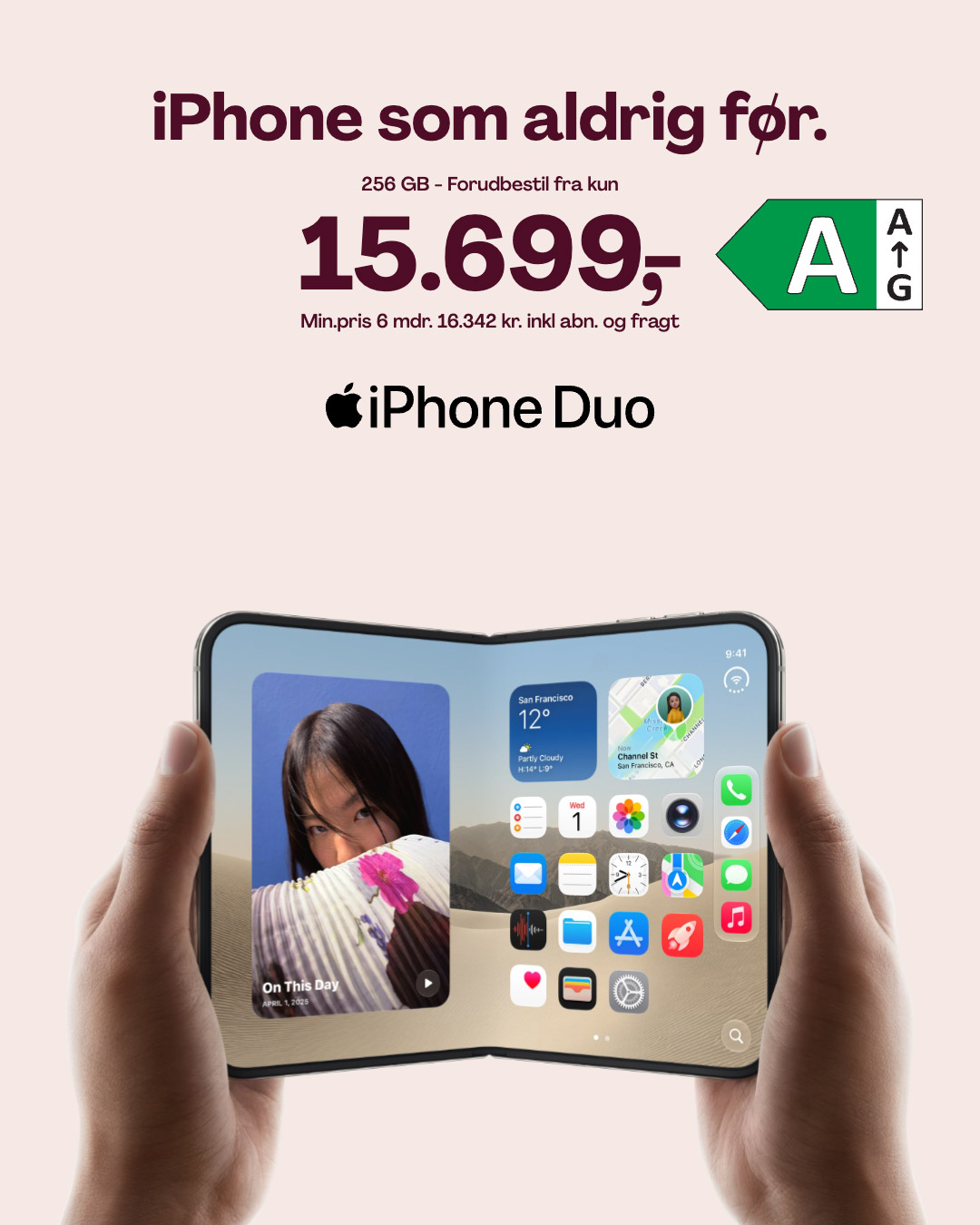 iPhone Duo, 256 GB. Forudbestil fra kun 15.699 kr. Min.pris 6 mdr. 16.342 kr. inkl. abn. og fragt